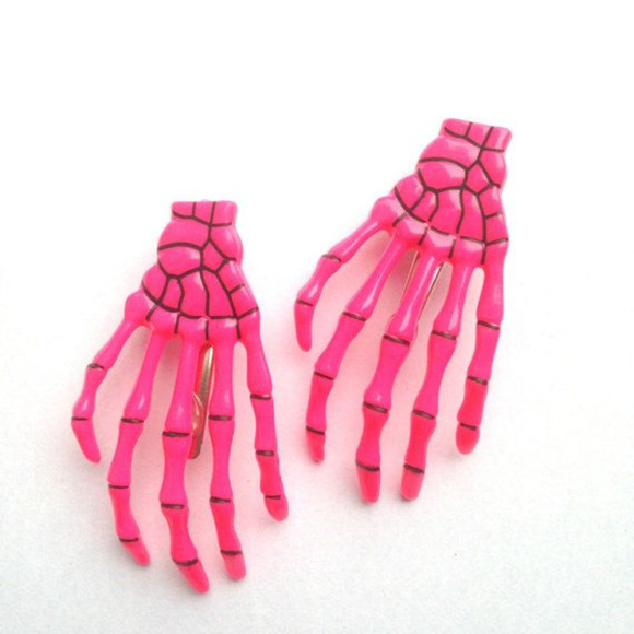 Accessories - New Hot Pink Skeleton Hand Hair Clips Barrettes